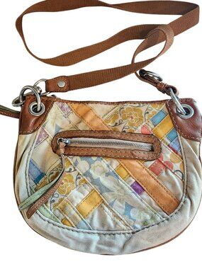 FOSSIL Y2K Canvas Leather Bag Colorful Patchwork Shoulder Messenger Bag Vintage